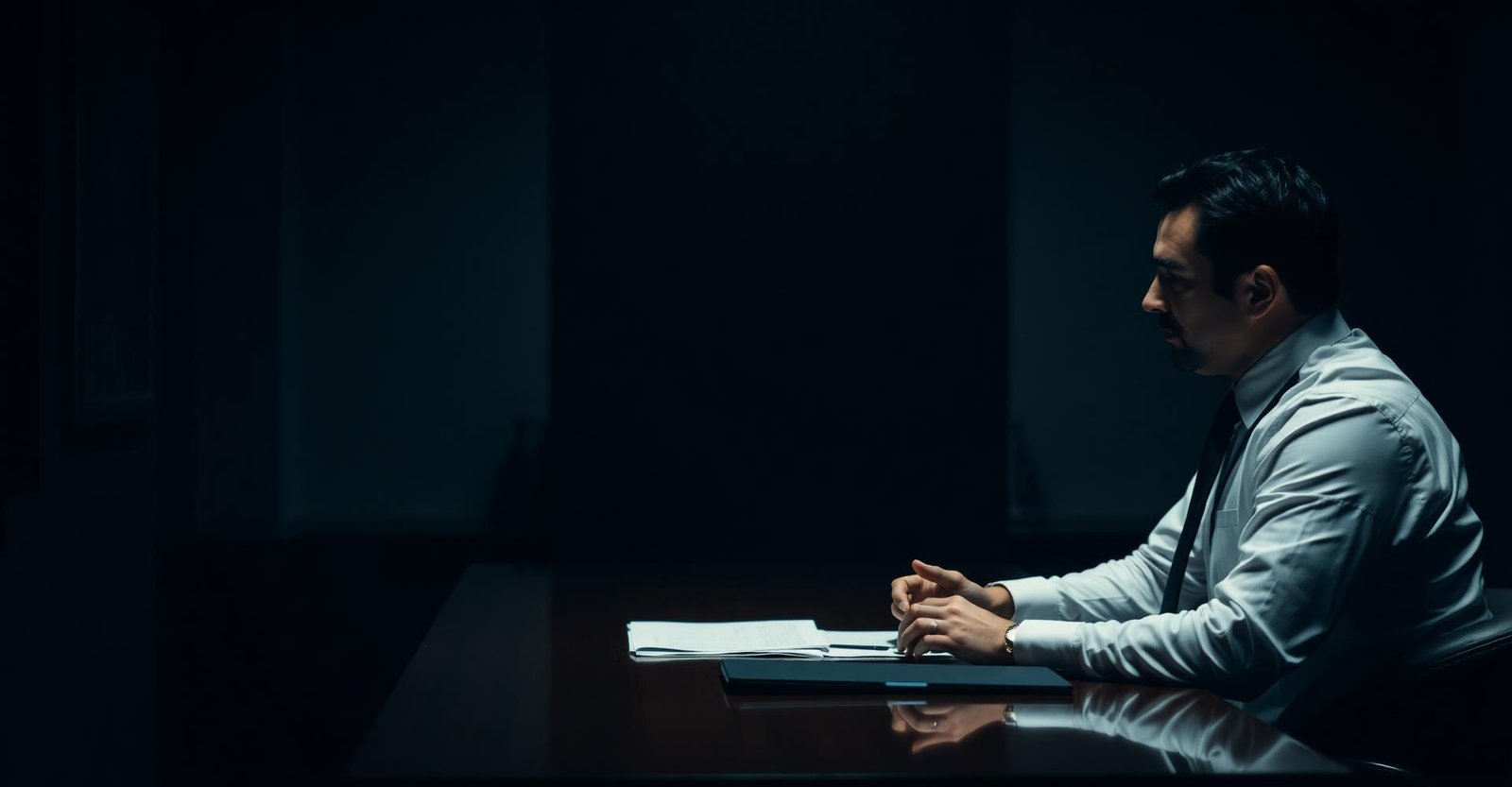 Confidential consultation in a dimly lit private office